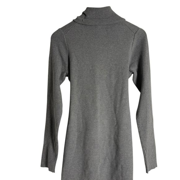 Toccin Gray Knit Tie Front Turtleneck Long Sleeve Sweater Midi Dress Sz M - Picture 11 of 15